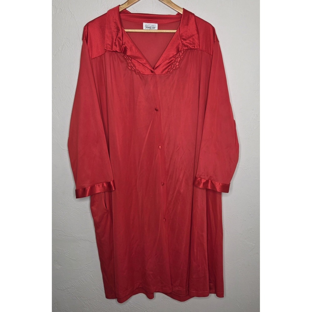 Vanity Fair Red Button Down Robe House Coat Nylon Style 31-807 Size 3XL USA